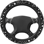 Skeleton Cat Pattern Steering Wheel Cover Non-Slip Auto Steering Wheel Protector Car Accessories Universal Fit 15 Inches for Men Women