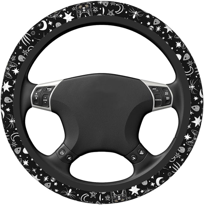 Skeleton Cat Pattern Steering Wheel Cover Non-Slip Auto Steering Wheel Protector Car Accessories Universal Fit 15 Inches for Men Women