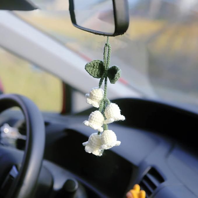 Handmade Knitted Rear View Mirror Pendant Ornament, Cute Car Accessories Aesthetic, Kawaii Car Decor for Home Decorative Pendants