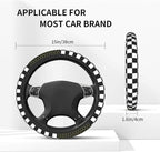 Black White Checkered Steering Wheel Cover Racing Flag Steering Wheel Protector Neoprene 15Inch Car Accessories 2 Pcs Car Coasters for Women Men