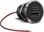 12V USB Outlet All-Aluminum QC 3.0 USB-A & USB-C PD3.0 Dual Fast Car Charger Socket, Recessed Mount Car USB Port for Car Truck Boat RV Camper Van Trailer (Small Version)