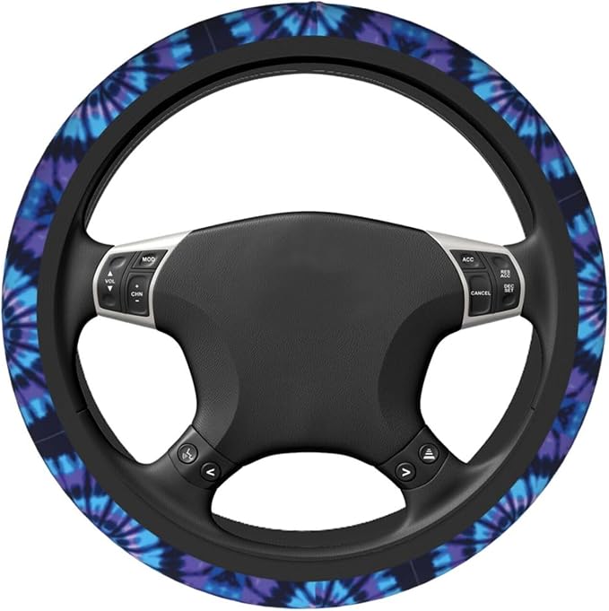 Tie Dye Blue Purple Steering Wheel Cover Car Accessories Cute for Women Girls Girly Universal 15 Inch Neoprene Auto Interior Decor Anti Slip Car Truck Protector