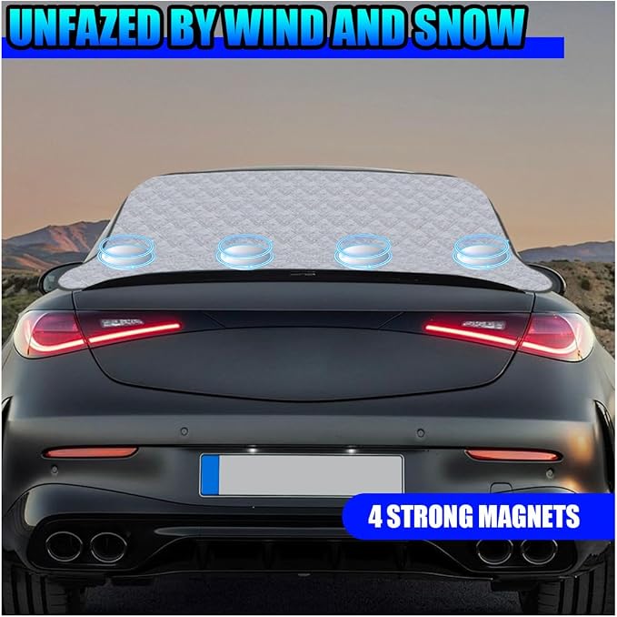 Magnetic Car Rear Windshield Cover, 54'' × 31'' Automotive Back Windscreen Snow Ice Guard Cover with 2 Elastic Hooks, Winter Universal Vehicle Window Frost Protector Accessories (White)