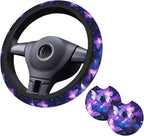 Butterfly Purple Steering Wheel Cover - Purple Butterfly Steering Wheel Cover Anti-Slip Breathable 15 Inch Universal 2 Pcs Car Interior Cup Holder Pad for Men Women