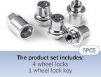 HZEL Car M12 x 1.5 Wheel Lock Lug Nut Set, Anti-Theft Chrome 4PCS Cone Seat Tire Locking Nut Kit with 1 Key, OEM#00276-00900 Automotive Replacement, Compatible with Celica ES330 ES350