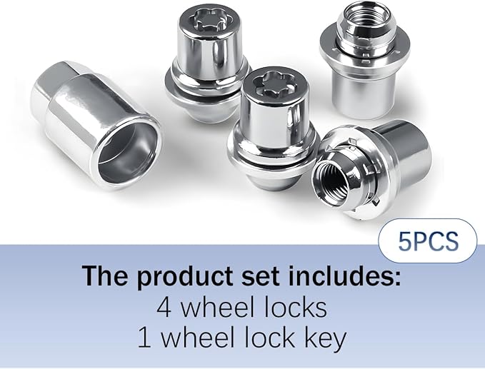 HZEL Car M12 x 1.5 Wheel Lock Lug Nut Set, Anti-Theft Chrome 4PCS Cone Seat Tire Locking Nut Kit with 1 Key, OEM#00276-00900 Automotive Replacement, Compatible with Celica ES330 ES350