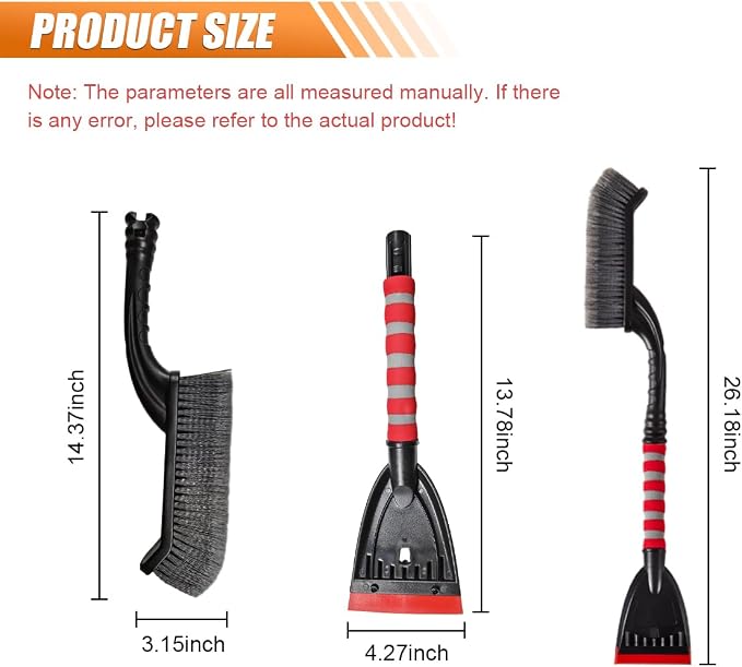 26" Snow Brush and Ice Scraper for Car Windshield – 2 in 1 Winter Snow Removal Tool with Detachable Ice Shovel – Universal Snow Scraper with Ergonomic Foam Grip, No Scratch Broom for SUV Truck (Red)