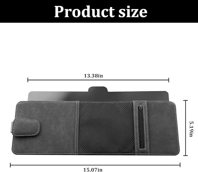 Car Sun Visor Extender Organizer, Visor Sun Blocker Extension with Magnetic Sunglasses Holder & Ticket Pouch, Multifunctional Auto Sunshade Storage Holder, Universal for Vehicles (Dark Gray)