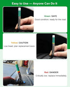 Tire Tread Depth Gauge & Pencil Tire Pressure Gauge 10-75 PSI, Calibrated to ANSI B40.1 Grade B(±2%), Color-Coded Tread Indicator, 4 Valve Caps & Storage Case, Tire Safety Kit for Cars, SUVs