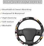 Groovy Hippie Flower Pattern Sweat Absorption Steering Wheel Cover with Anti-Slip Lining for Car Truck SUV Van Universal Car Wheel Cover Polyester Cover Car Decoration