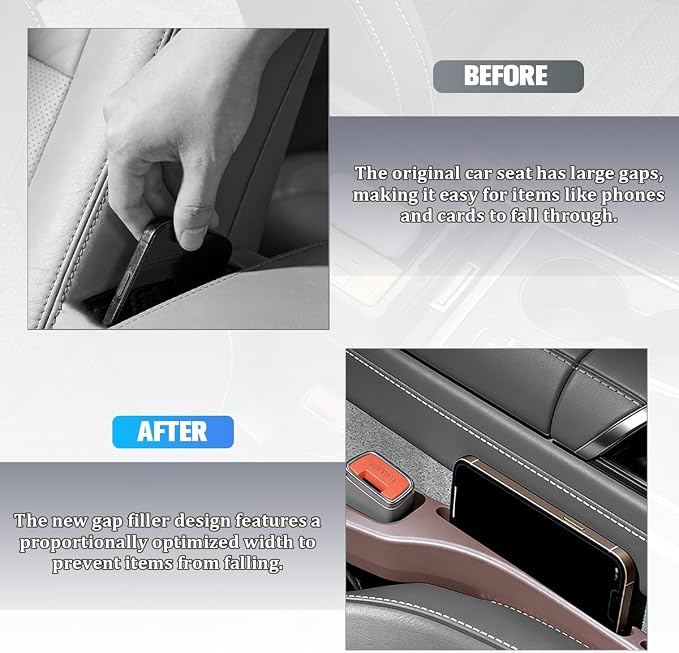 2PCS Car Seat Gap Filler, Seat Side Seam Crevice Blocker Organizer to Prevent Things from Dropping, Drop-Proof Auto Console Gap Guard Stopper Plug, Universal for Vehicles (Brown)