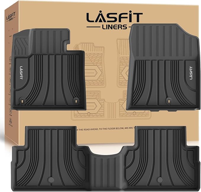 Floor Mats for Hyundai Santa Fe 2021 2022 2023 (Only Fit Gas, Not Fit Hybrid or PHEV), All Weather TPE Custom Fit Car Floor Liners 1st & 2nd Row Mats Accessories, Black