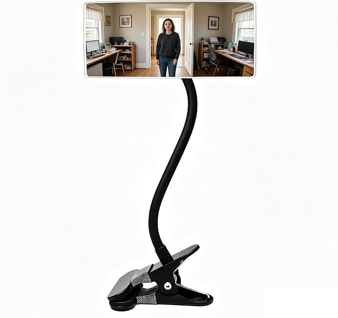 Clip On Cubicle Mirror to See Behind You at Computer Desk | 6.7 x 3 in acrylic convex rear view mirror for monitor, laptops, PC screens, office, reception and open office workspaces