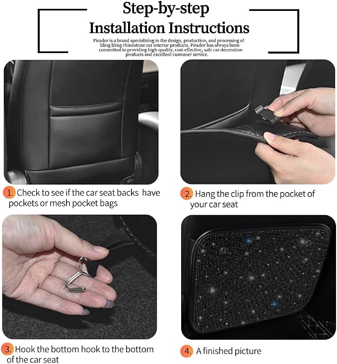 Sparkling Diamond Car Kick Mats Back Seat Protector |Cute Kick Mats Protect from Dirt Mud | Seat Back Protector with Bling Crystal Rhinestone Car Interior Decor Accessories Black 2Pcs