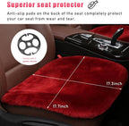 Sheepskin Car Seat Cushion, Comfortable Soft Fur Wool Auto Front Seat Cover, Vehicle Seat Protector Pad for Warm Winter Office Chair, Universal Decor Car Accessories (Wine Red)