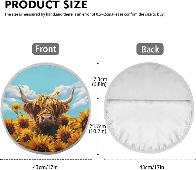Sunflower Highland Cow Steering Wheel Sun Shade Cover Anti-Heat Steering Wheel Sun Block Cover,Cute Auto Accessories Interior Car Steering Wheel Cover for Women,17 inch Universal Fit