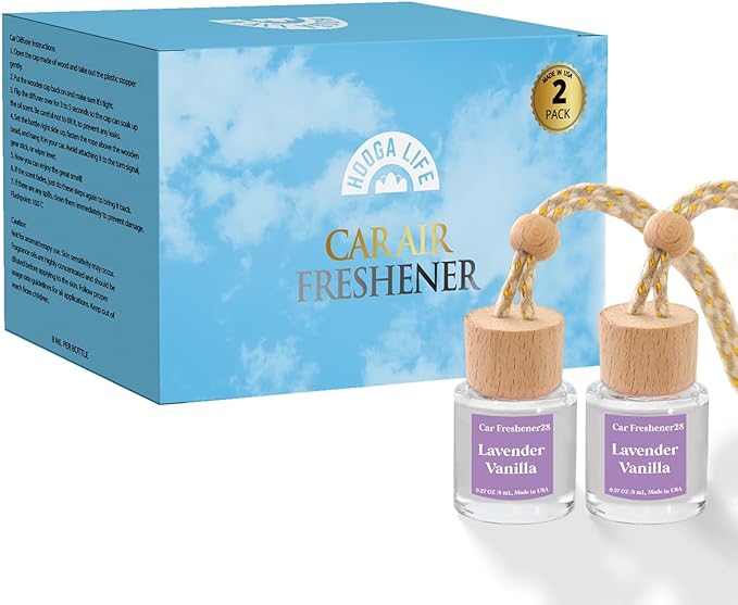 Car Air Freshener Diffuser 2 Pack Hanging Air Freshener Diffuser -Lavender Vanilla Fragrance Oil Air D iffuser for Car, 45+ days Long Lasting Fragrance Made in USA C ar Air Fresheners (L28)