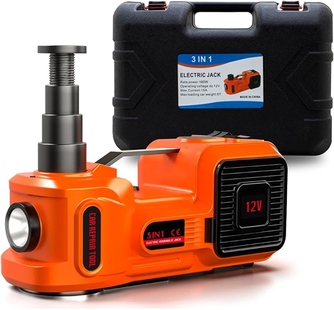 Car Jack Electric Hydraulic Jack 5Ton 155-450mm 3in1 Lift Inflator LED Light 12V Portable Outdoor Home Emergency Tire Change Roadside Rescue Tool