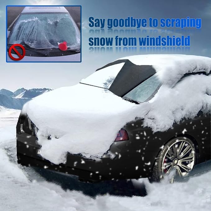 Car Rear Windshield Cover, 4-Layer Waterproof Back Window Protector for Ice and Snow Sun UV Rays Dust, Winter Hail Frost Shield, with Windproof Strap - Fits Most Sedans, SUV | Medium