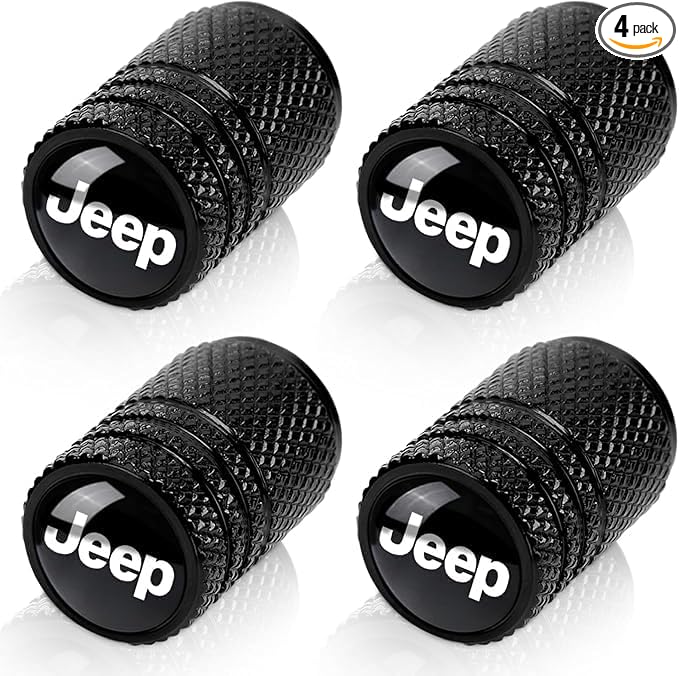 Tire Valve Stem Caps for Jeep vMetal Car Wheel Air caps Auto Valve Stem Caps Accessories 4 Pcs Black