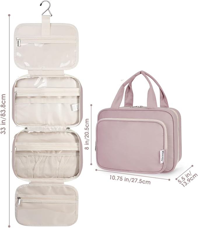 Hanging Toiletry Bag for Women Travel Makeup Bag Organizer Toiletries Bag for Travel Size Essentials Accessories Cosmetics (Dusty Rose (Medium))