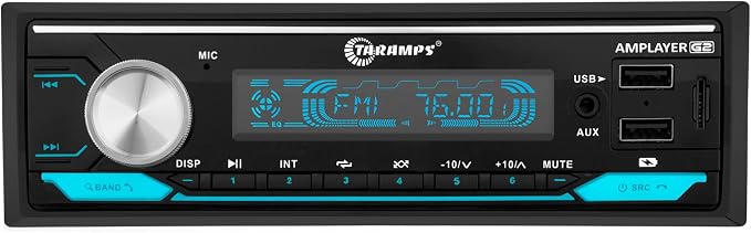 Amplayer G2 Bluetooth Car Stereo Single DIN Media Receiver with Built-in 400W RMS Amplifier, 4 Channels, USB, SD, FM Radio, Hands-Free Calling, Audio Processor & RGB LED Control
