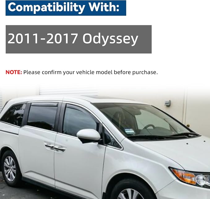 4pcs Smoke Tint with Chrome Trim Outside Mount Tape On/Clip On Style PVC Sun Rain Guard Vent Window Visors Compatible with 11-17 Odyssey RL5