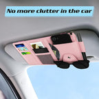 Car Sun Visor Organizer, Leather Pocket Organizer Sunglass Holder for Car Interior Accessories with Multi-Pocket Net Zipper, Pink