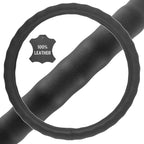 Black Genuine Leather Steering Wheel Cover Large 15.5 to 16 inch