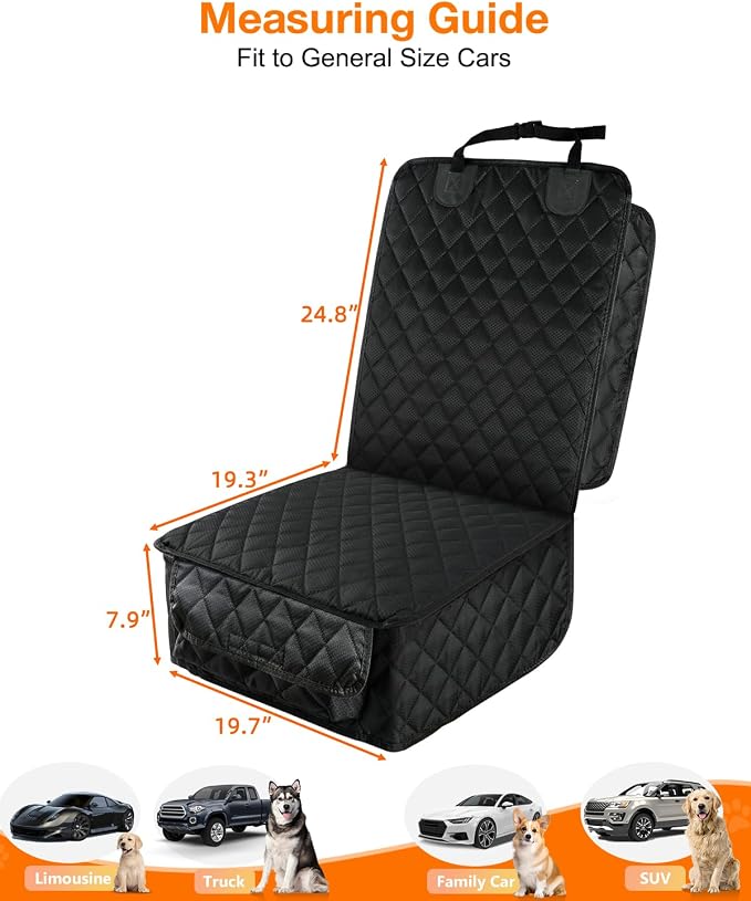Waterproof Front Seat Car Cover 2 Pack, Full Protection Dog Car Seat Cover with Side Flaps, Nonslip Scratchproof Captain Chair Seat Cover Fits for Cars, Trucks, SUVs, Jeep, Black