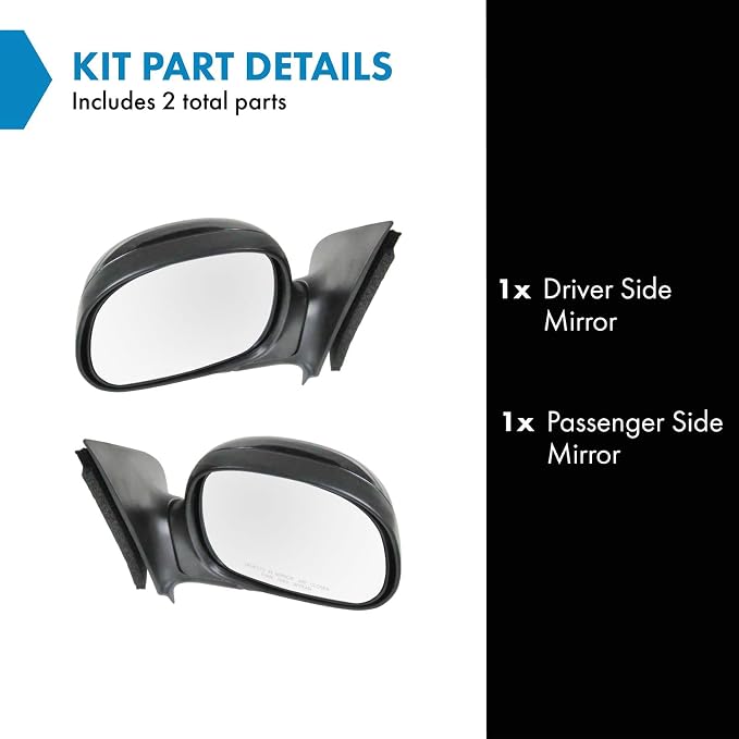 2 Piece Driver and Passenger Side Mirror Assembly Set Manual Adjustment Non-Heated No Memory Black Compatible with 1997-2002 Ford F150 1997-1999 F250 FO1320178 FO1321178