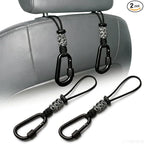 Car Seat Back Hooks 2 Pack - Heavy Duty Rope & Metal Buckle Car Hangers, No Wobble Multi-Purpose Organizer for Grocery Bags, Backpacks, Umbrellas, Trash Bags (Fit Most Vehicles) Black