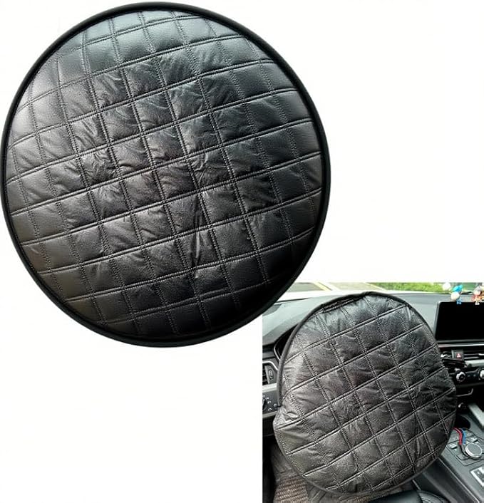 Shakas Car Steering Wheel Cover Sun Shade, Aluminum Film Car Wheel Cover Heat Insulation Cooling, Thickened Anti-aging Foldable Reflective Protector, for Most Cars SUV Truck Van (Black)
