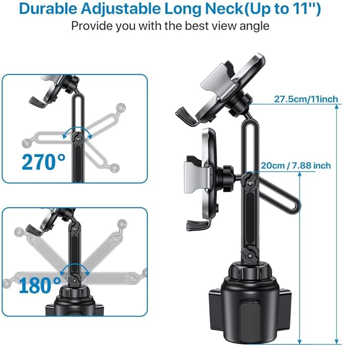 Cup Phone Holder for Car, [Upgraded Version] Adjustable Long Neck Car Cup Holder Phone Mount Cradle Friendly Compatible with iPhone Samsung Google and All Smartphones, Silver
