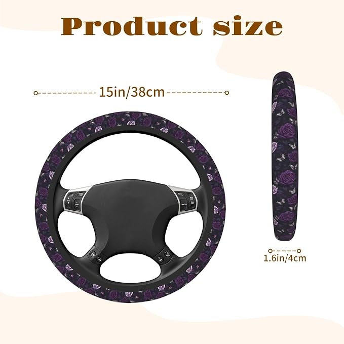 Steering Wheel Cover Accessories Neoprene Cover, Breathable Non-Slip Easy to Install Suitable for Women Men, 14.5-15.5 Inch for Car SUV Van Truck Universal - Purple Rose