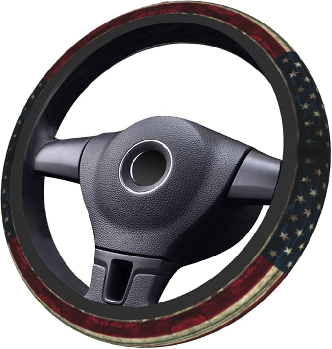 American Flag Wood Steering Wheel Cover Car Accessories Cute for Women Girls Girly Universal 15 Inch Neoprene Auto Interior Decor Anti Slip Car Truck Protector