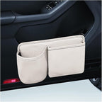 Car Side Door Organizer, Leather Auto Back Seat Storage Pouch with Cup Holder, Car Console Side Trash Can, Universal Vehicle Interior Organizer Pocket for Phone, Coin, Sunglasses (White)