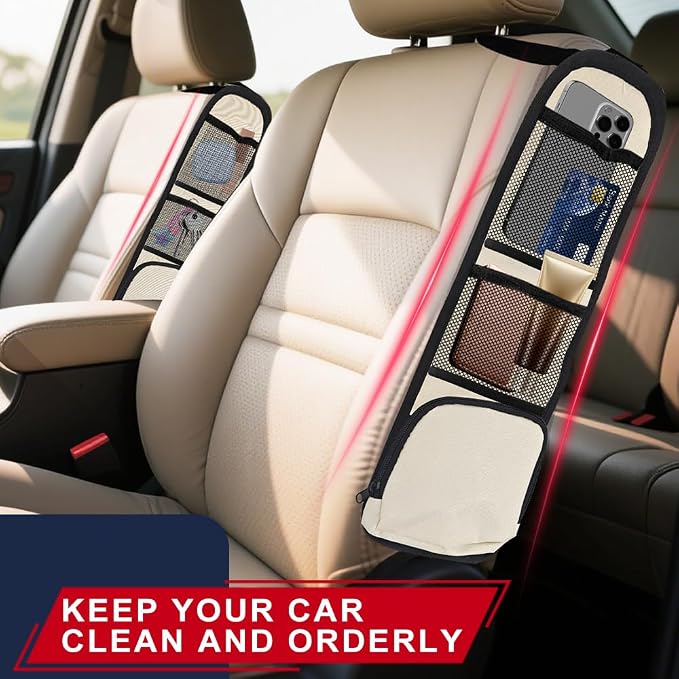 Car Seat Side Storage Pocket, Car Multifunctional Seat Organizer Hanging Bag, Auto Mobile Phone Wallet Sunglasses Mesh Net Pocket, Auto Accessories for Cars SUVs Trucks (White, 1PCS)