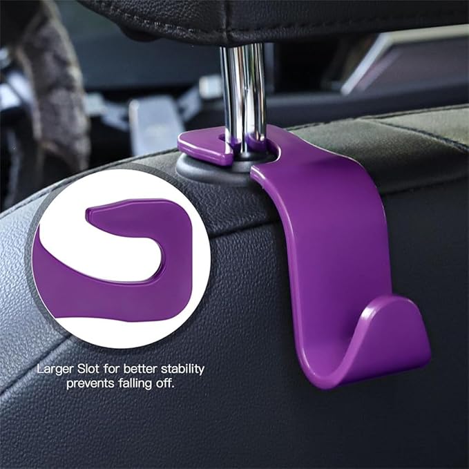 Car Seat Headrest Hook, 4PCS Vehicle Seat Back Hanger Storage Organizer for Purse Bag Coat, Auto Interior Hanging Holder Organization Accessories, Universal for SUV Sedan Truck (Purple)