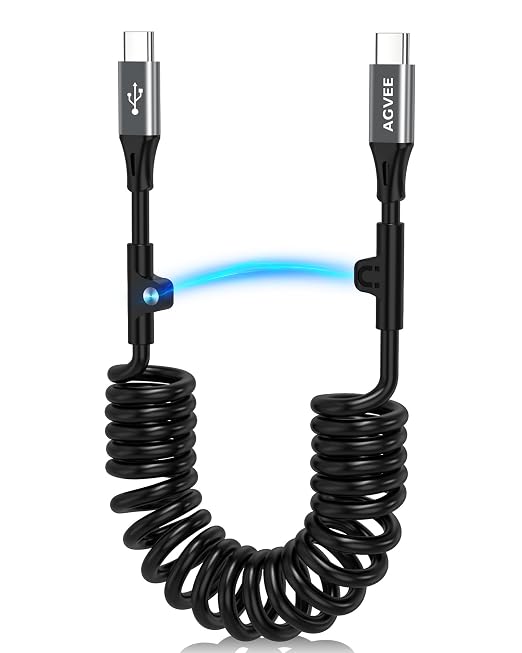 3ft Coiled USB-C to USB-C Cable [USB-IF Certified] Carplay | 60W PD Fast Charger Data Transfer Cord in Car for iPhone 17/16/15, Android Auto, Galaxy S26 S25 S24 S23 S22 S21 S10 S9, Pixel