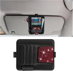 Bling Car Sun Visor Organizer, Multi Pocket Crystal Rhinestone Vehicle Sunshade Card Sleeve Storage Pouch with Pen Sunglass Holder, Auto Interior Visor Organizer Pouch, Universal Fit (Red)