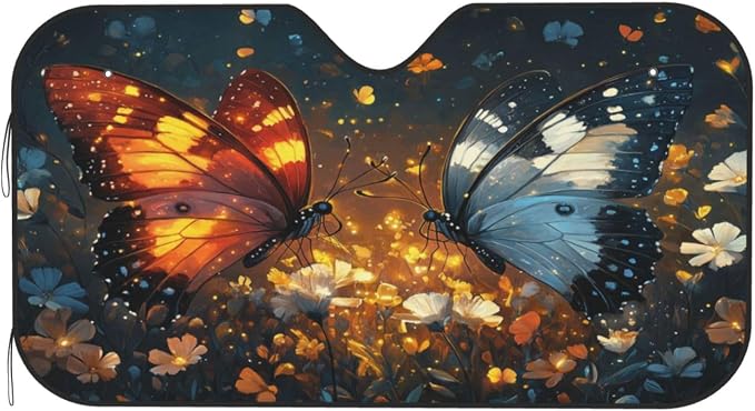 Windshield Sun Shade Butterfly Magic Flower Car Front Window Sunshade Cover for Truck SUV Blocks UV Rays Automotive Visor Interior Protector 55 x 30 inch