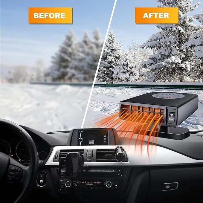 Portable Car Heater Fan, Car Defroster Defogger Heater, 12V 150W 2 in 1 Heating and Cooling Car Heater Defroster Anti-Fog, 360 °Rotatable Windshield Demister Defroster Plug in Cigarette Lighter