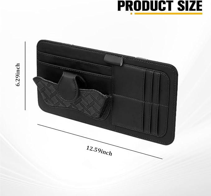 Car Sun Visor Organizer, Multifunctional Visor Storage Pouch with Sunglasses Holder & Card Sleeve Pocket, Auto Interior Organizer Pocket Bag for Pens Cards Documents, Universal Fit (Black)