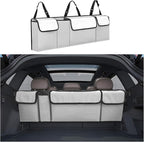 Car Trunk Organizer, Backseat Hanging Large Storage with Adjustable Straps,Waterproof PVC Collapsible Cargo Bag, Car Interior Accessories for Auto SUV MPV (White)