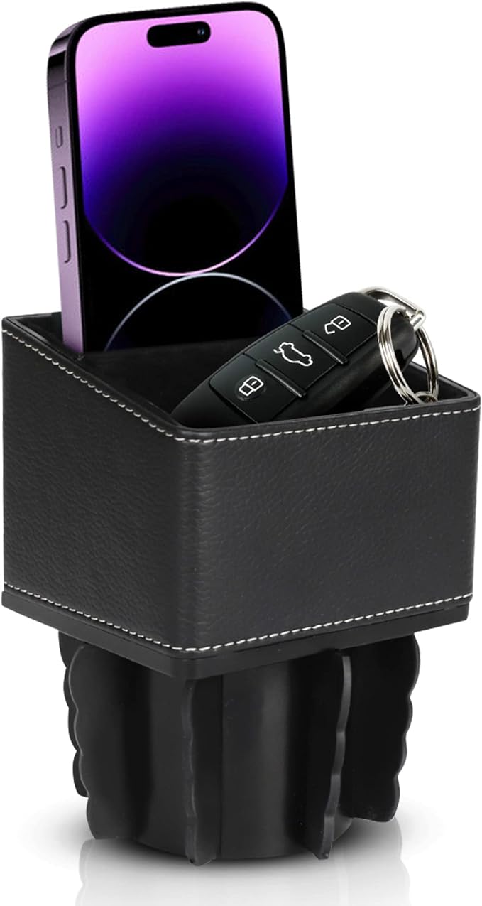 Car Phone Holder & Key Storage Expander for Cupholder - Universal Size Phone Mount for Car - Elegant Design with Easy Installation - Effortless Charging Cell Phone Holder for Car