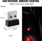 2 PCS USB LED Car Interior Atmosphere Lamp, Portable Mini LED Night Light, Plug-in USB Interface Trunk Ambient Lighting Kit, Universal Interior Car Accessories (Red)