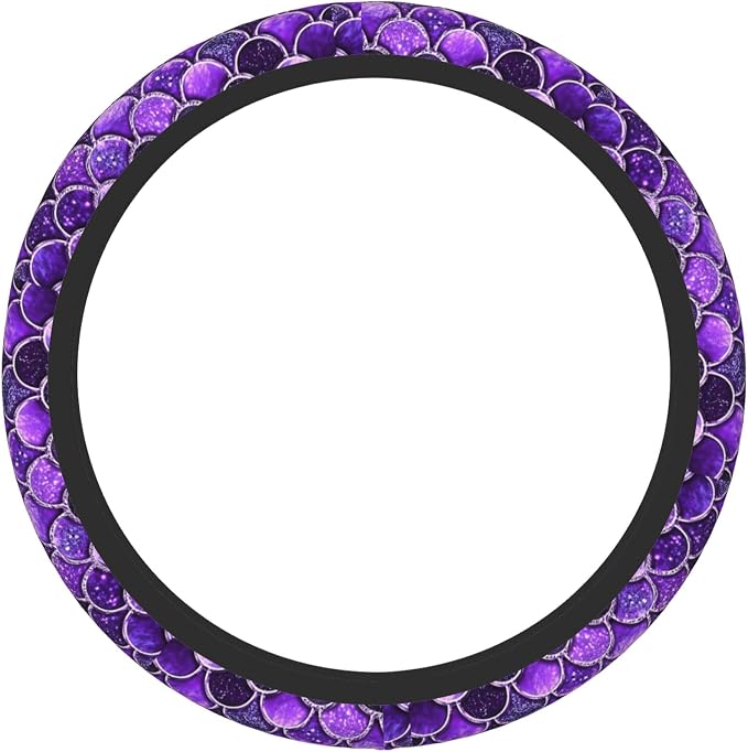 Purple Mermaid Fish Dragon Scales Cool Funny Steering Wheel Cover Car Accessories Cute for Women Girls Girly Universal 15 Inch Neoprene Auto Interior Decor Anti Slip Car Truck Protector