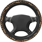 Cheetah Brown Leopard Pattern Black Hunting Steering Wheel Cover Car Accessories Cute for Women Girls Girly Universal 15 Inch Neoprene Auto Interior Decor Anti Slip Car Truck Protector