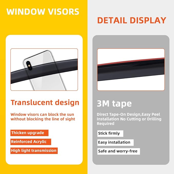 Rain Guards Compatible with 2002-2008 Audi B6/B7 A4/A4 Quattro/S4/RS4 4-Door Sedan Tape-On Side Window Visor Wind Deflector Vent Visors Car Accessories